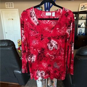 Chico’s travelers, red long sleeve V-neck top. Size 3
